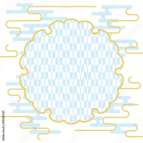 青い和柄 矢絣 の雪輪フレームとモダンな和雲デザインの背景イラスト 日本の伝統文様 Vector De Stock Adobe Stock 青い和柄 矢絣 の雪輪フレームとモダンな和雲デザインの背景イラスト 日本の伝統文様 Vector De Stock Adobe Stock