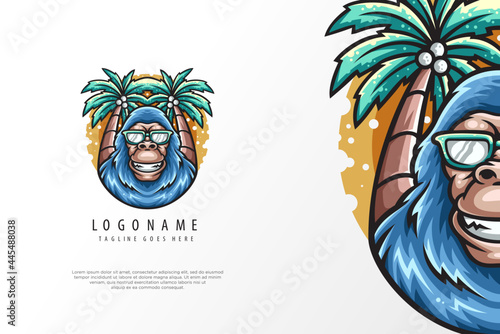 Coconut Tree Monkey Character Logo Design