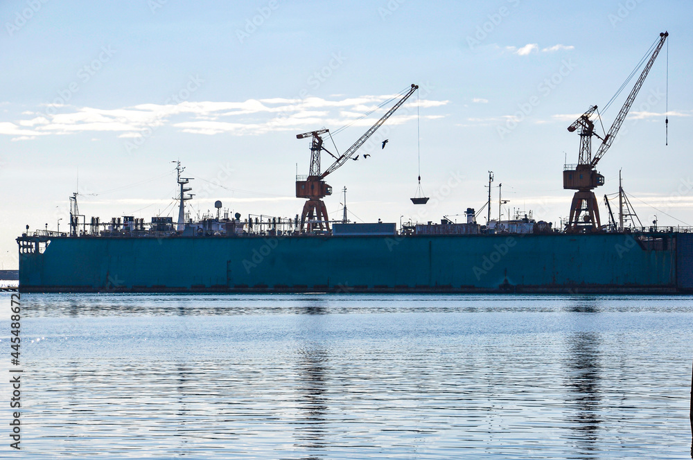 Cranes on a floating dock in Mar del Plata port