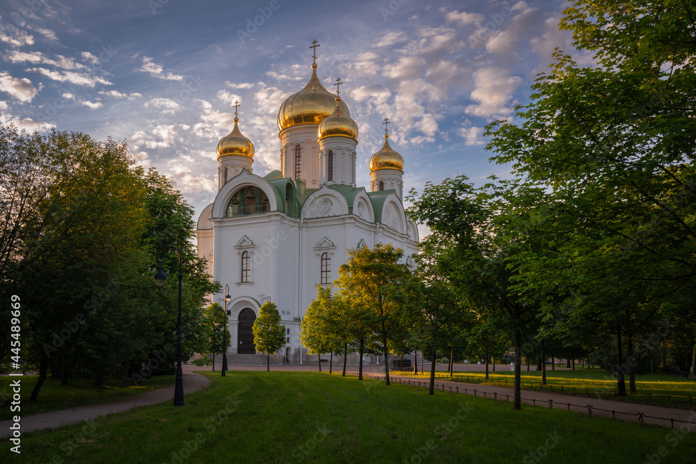 Cathedral of the Holy Great Martyr Catherine at dawn in the rays of the rising sun, Pushkin, St. Petersburg, Russia Cathedral of the Holy Great Martyr Catherine at dawn in the rays of the rising sun, Pushkin, St. Petersburg, Russia
