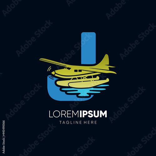Letter J Water Plane Logo Design Vector Graphic Icon Emblem Illustration 