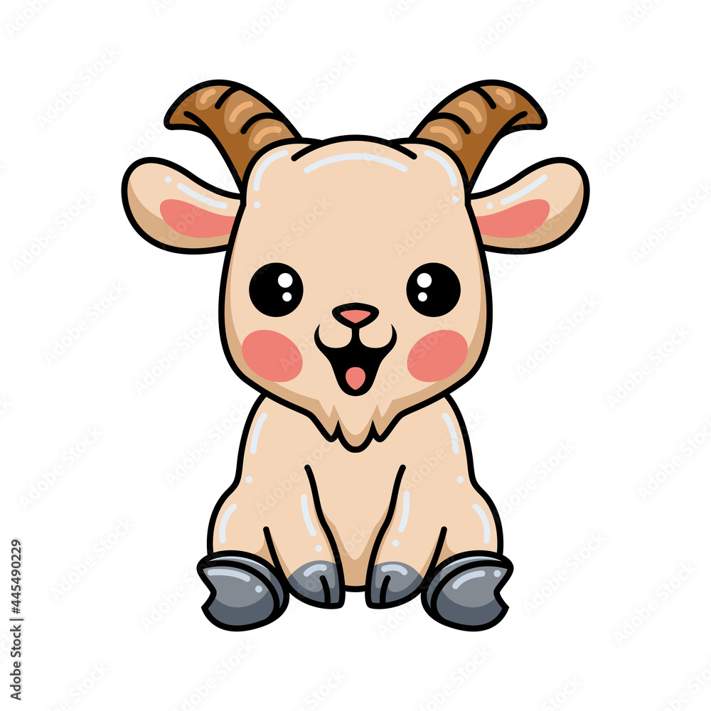 Cute baby goat cartoon sitting Cute baby goat cartoon sitting
