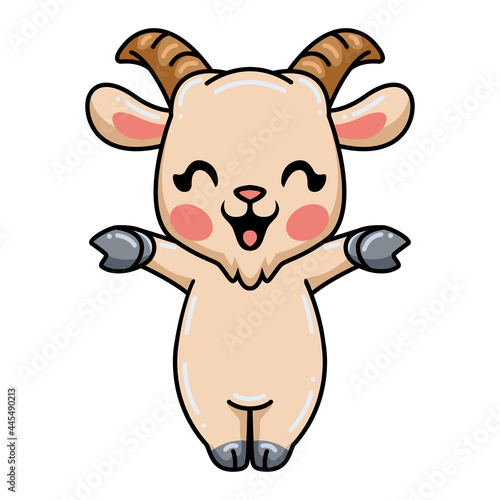 Cute baby goat cartoon raising hands