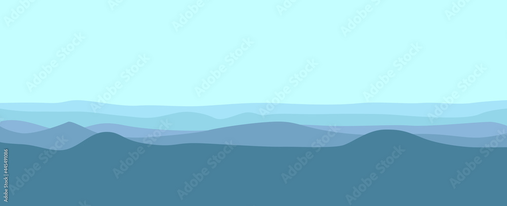 Sea tides layers in cool temperature color vector illustration. Sea waves or tides vector illustration. Nature landscape. Sea tides landscape. Used for background, desktop background, and banner.