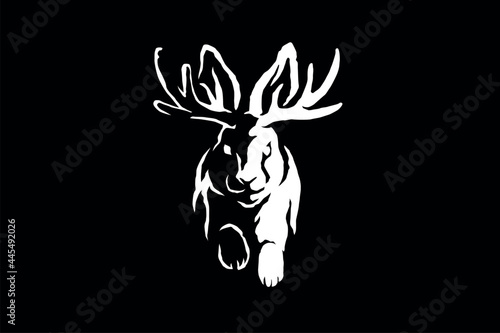Front View of Jackalope (hare or rabbit with horns) Running Fast