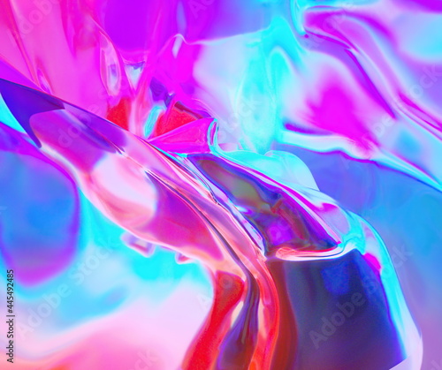 3d rendering Wavy Dynamic Fluid Liquid Wallpaper. Light Pastel Cold Color Colorful Swirl Gradient Mesh. Bright Pink Vivid Vibrant Smooth Surface. Blurred Water Multicolor Neon Sky Gradient Background