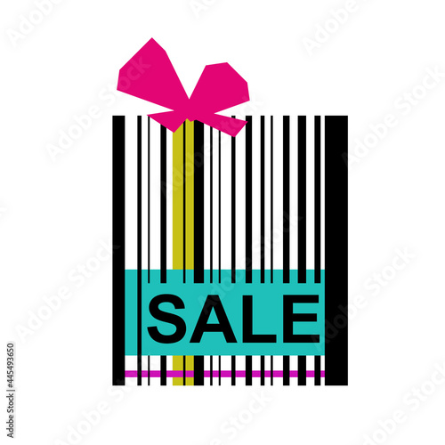 Black friday sale gift box Barcode logo icon sign Packaging bow symbol emblem Decoration concept Fashion style design for art design list page mockup brochure banner cover booklet print flyer poster