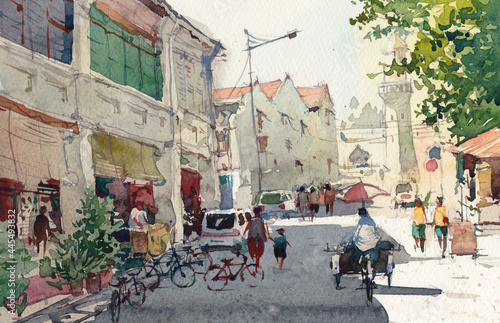street in the city watercolor