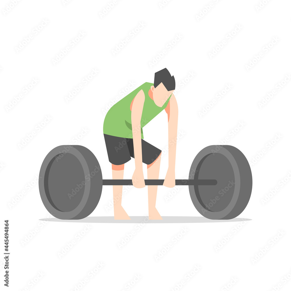 Fototapeta premium man lifting weights. isolated on a white background. suitable for sport themes, gym, exercise, training etc. flat vector illustration