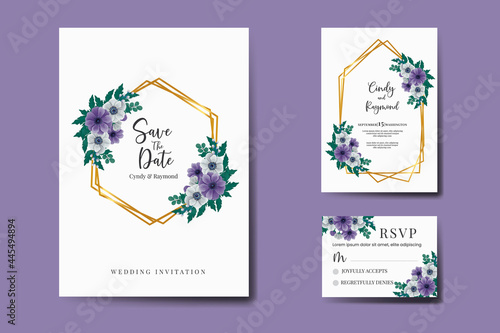 Wallpaper Mural Wedding invitation frame set, floral watercolor Digital hand drawn Purple Anemone Flower design Invitation Card Template Torontodigital.ca