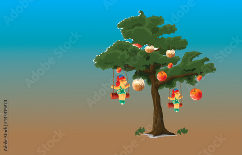 fruit tree bundles isolated on blue background llustration image-01
