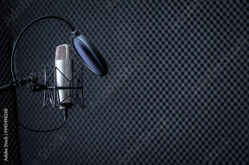Professional Microphone in Recording Studio with  blank copy space background photo