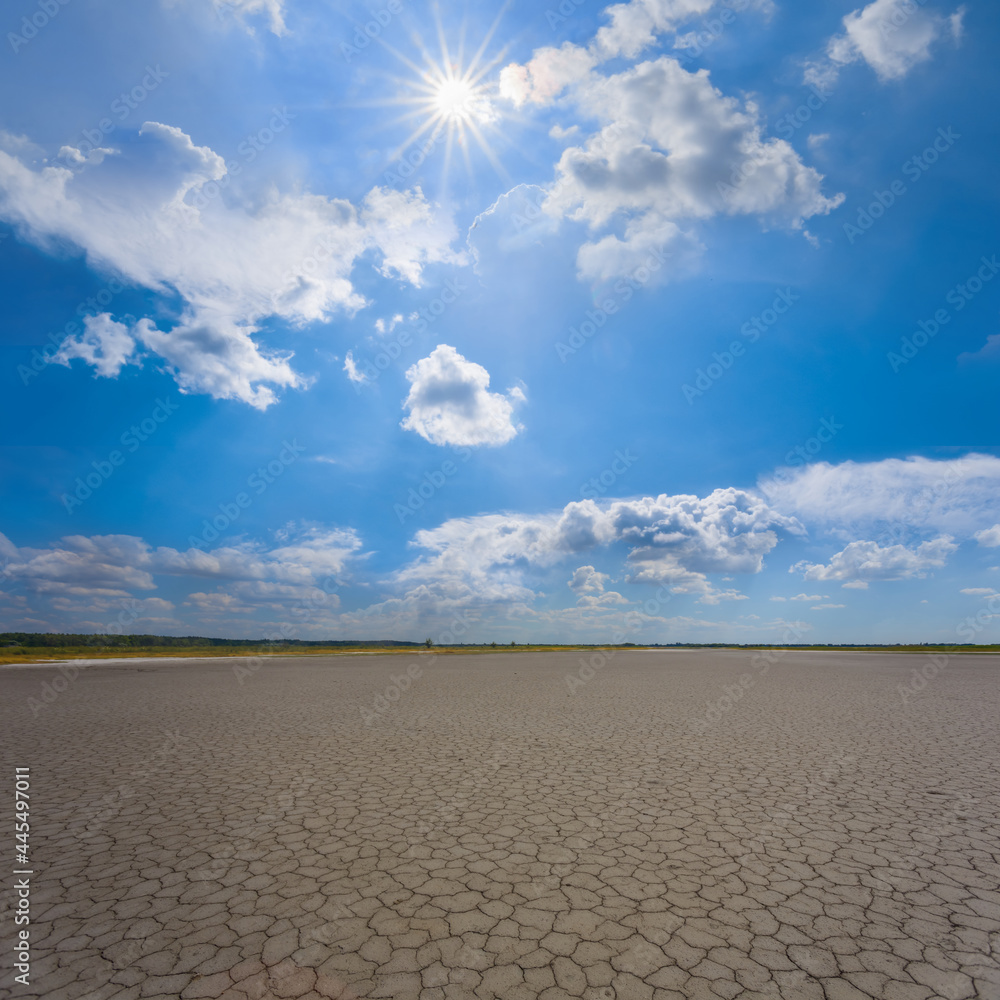 dry cracked saline land under a hot sun, ecological calamity natural scene