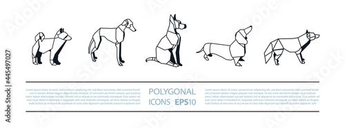 Polygonal Dogs Linear Icons Set. Low poly Dog logos with different breeds.