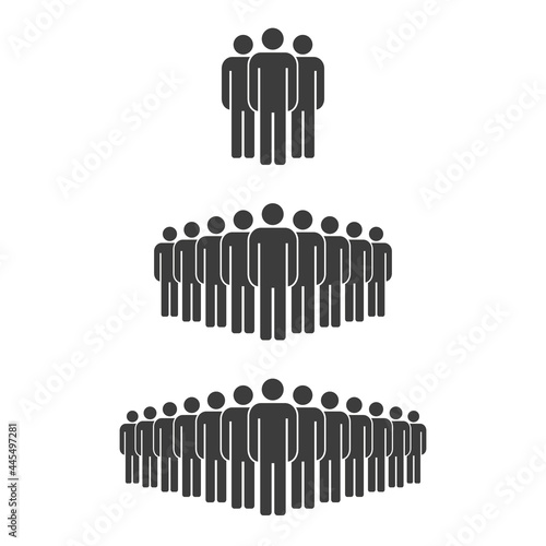 Small, medium and large group of people. Male people crowd silhouette icon. Vector illustration