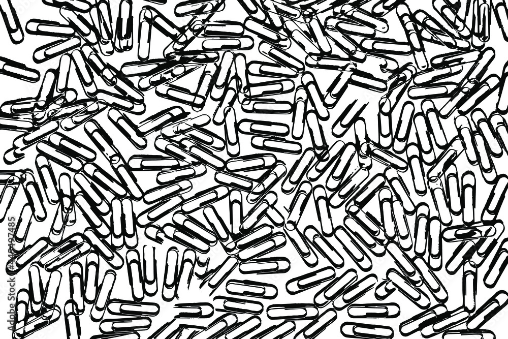 Grunge texture, abstract monochrome background. Stationery, paper clips, scattered on the surface. Vector illustration. Overlay template. Grunge texture, abstract monochrome background. Stationery, paper clips, scattered on the surface. Vector illustration. Overlay template.
