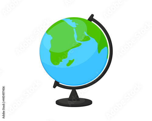 School globe in cartoon style. Vector illustration of planet earth. Geography lessons isolated on white background 