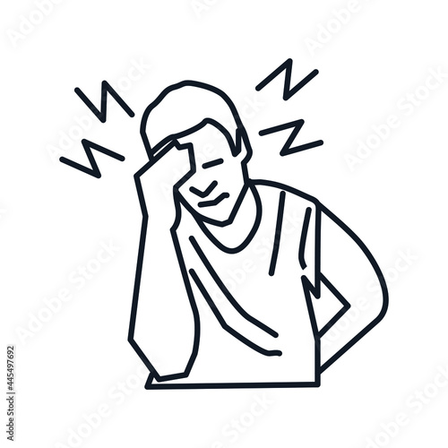 Man with a migraine line art stock illustration