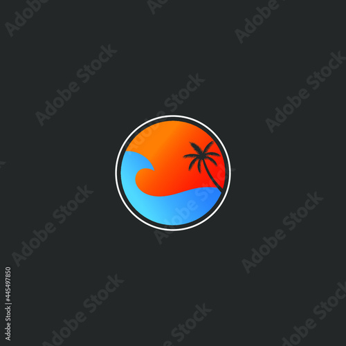 creative simple sunset logo. illustration of sun symbol on black background vector. summer logo and line art design. logo, icon and template