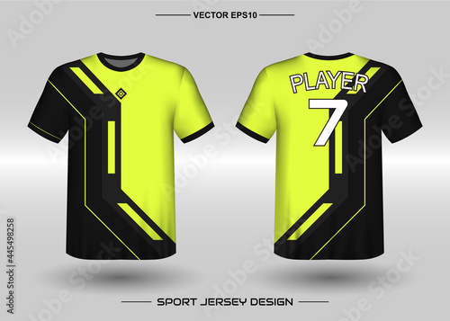 T-shirt sport vector design template, Soccer jersey mockup for football club. uniform front and back view. Clothing Men adult. Can use for printing, branding logo team, squad, match event, tournament