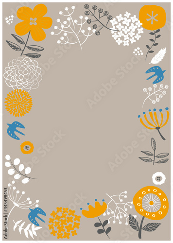 北欧風_草花模様背景_縦型