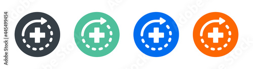 Heal and recover concept. Medical cross symbol with looping arrow vector icon. Health insurance sign.