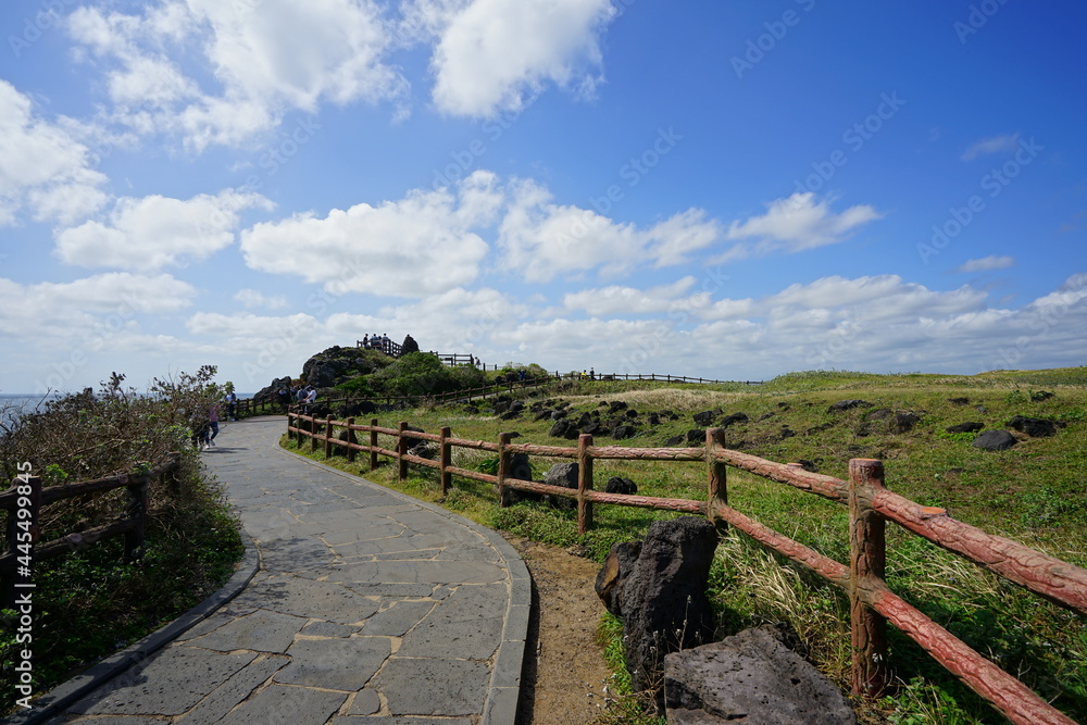 a fascinating seaside landscape with a walkway