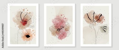 Floral watercolor wall art design vector.  Abstract art background for canvas prints, wallpaper and home decor. 