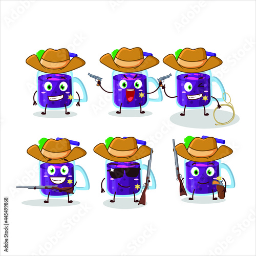 Cool cowboy grapes smoothie cartoon character with a cute hat. Vector illustration