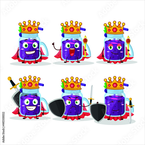 A Charismatic King grapes smoothie cartoon character wearing a gold crown. Vector illustration