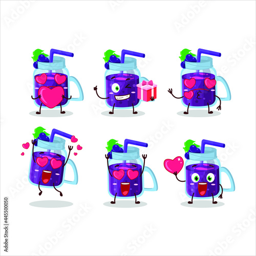 Grapes smoothie cartoon character with love cute emoticon. Vector illustration