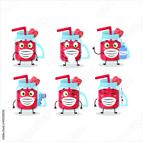 A picture of strawberry smoothie cartoon design style keep staying healthy during a pandemic. Vector illustration