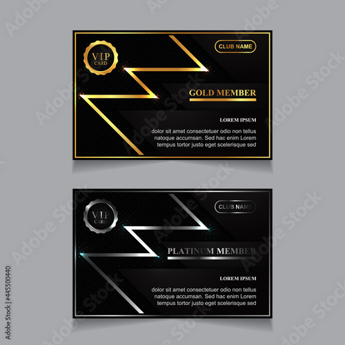 Vector VIP golden and platinum card. Black geometric pattern background with premium design. Luxury and elegant graphic template layout for vip member, business card for corporate