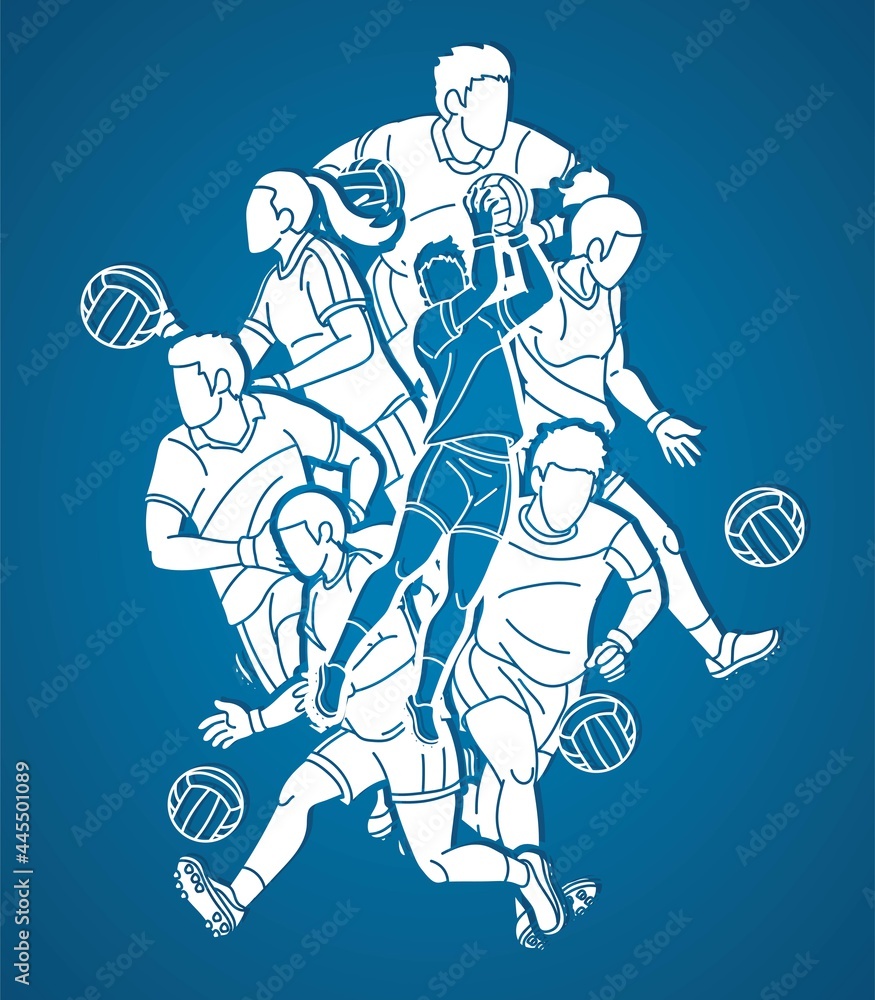Obraz premium Gaelic Football Male and Female Players Sport Mix Action Cartoon Graphic Vector