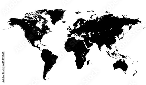 Black blank vector world map. Isolated on white background.
