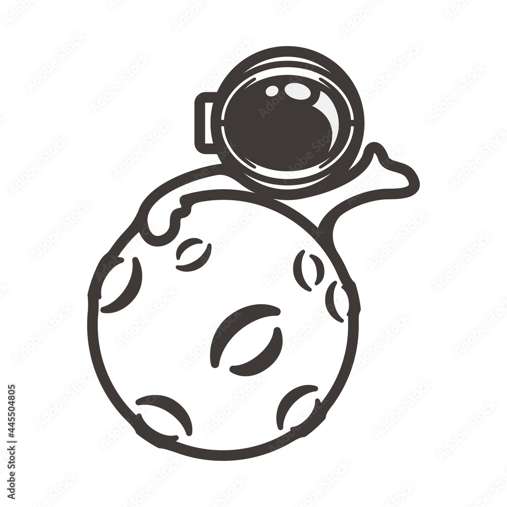 Moon and astronaut simple black line art cartoon illustration design vector Moon and astronaut simple black line art cartoon illustration design vector