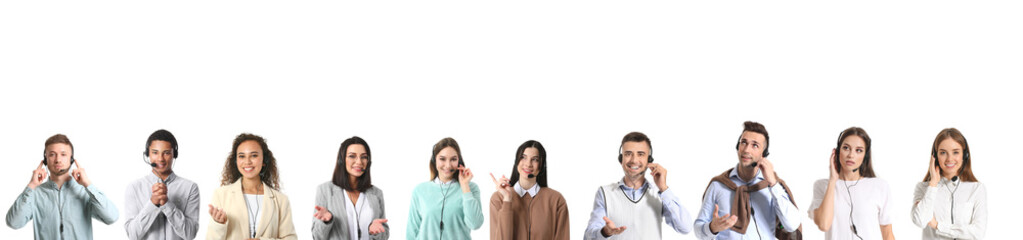 Technical support agents on white background