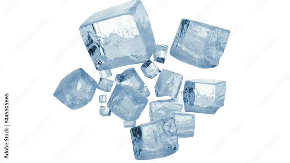 Ice cubes float and fly on white background, alpha transparent background, cool ice background Ice cubes float and fly on white background, alpha transparent background, cool ice background