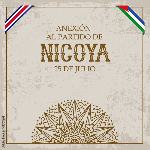 EDITABLE Vintage Banner for the Annexation of the Nicoya Party, Anexion al Partido de Nicoya, Costa Rica national celebrations, traditions, cultural events with Ox cart design -EPS