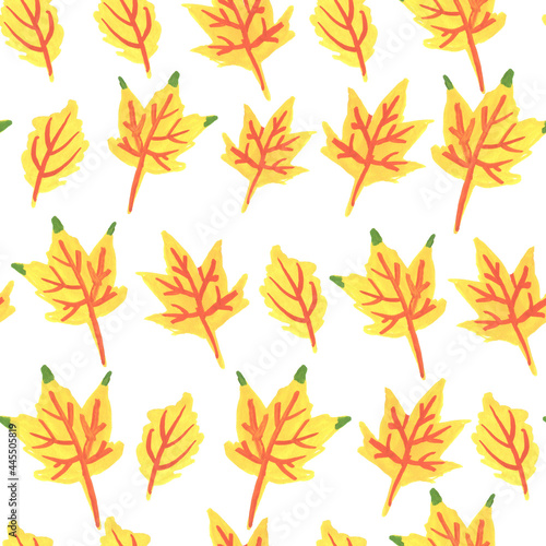 Seamless pattern with autumn leaves on white background