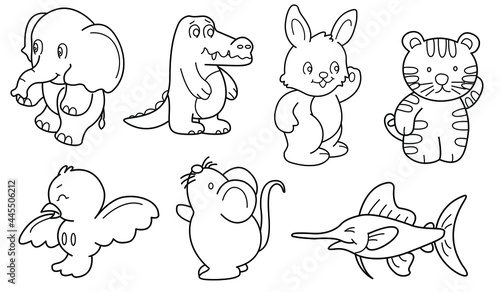 Cute design animal vector set 13 (Outline)