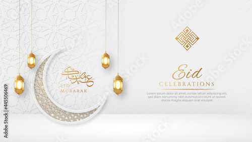 happy eid arabic elegant luxury ornamental islamic background with crescent moon and golden pattern photo