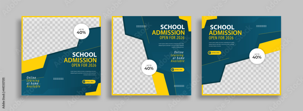 School admission Editable minimal square banner template. Yellow green background color with geometric shapes for social media post, story and web internet ads. Vector illustration School admission Editable minimal square banner template. Yellow green background color with geometric shapes for social media post, story and web internet ads. Vector illustration