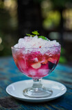 Es campur or ice mixed dessert is one of the typical Indonesian drinks that is made by mixing various types of ingredients like fruits and jelly in sweet syrup