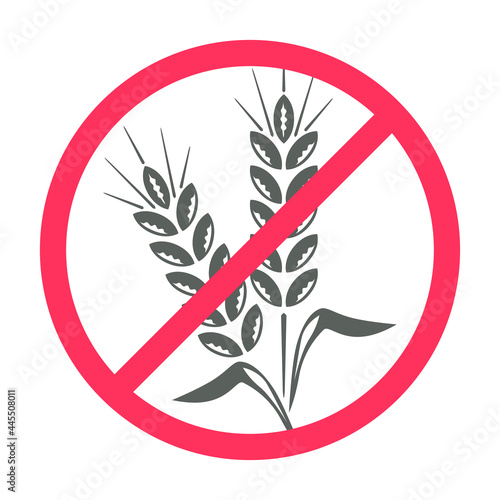 The gluten free icon. The value of two spikelets of grain in a crossed-out circle. Vector illustration isolated on a white background for design and web.