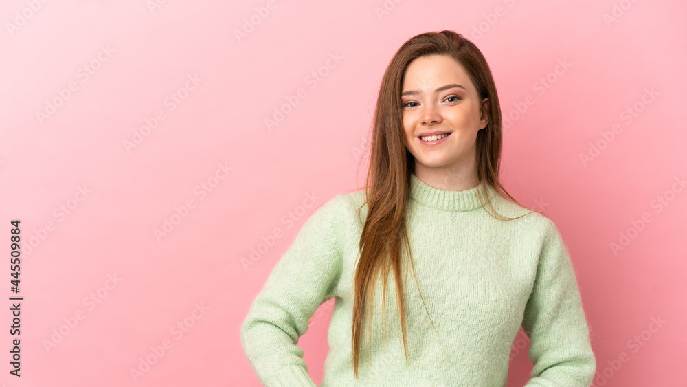 Teenager girl over isolated pink background laughing Teenager girl over isolated pink background laughing