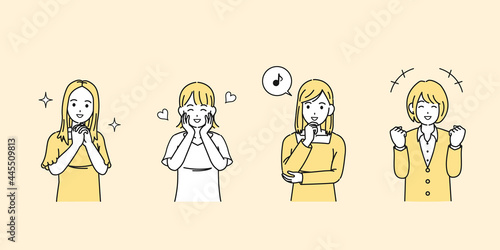 若い女性達　友達　若者　笑顔　喜ぶ　元気　大学生　イラスト素材