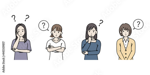 若い女性達　友達　若者　疑問　考える　？　大学生　イラスト素材