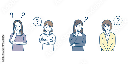 若い女性達　友達　若者　疑問　考える　？　大学生　イラスト素材