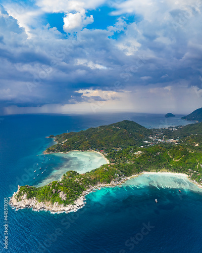View of Koh Tao, Thailand with copy space and no people South East Asia Drone Aerial UAV © Huw Penson